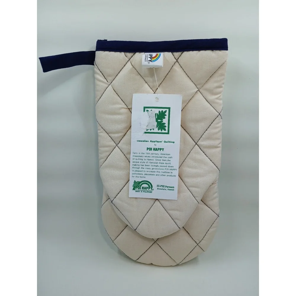 NEW HAWAIIAN Applique Quilted Potholder Blue ‎ Made In Honolulu Poi Happy